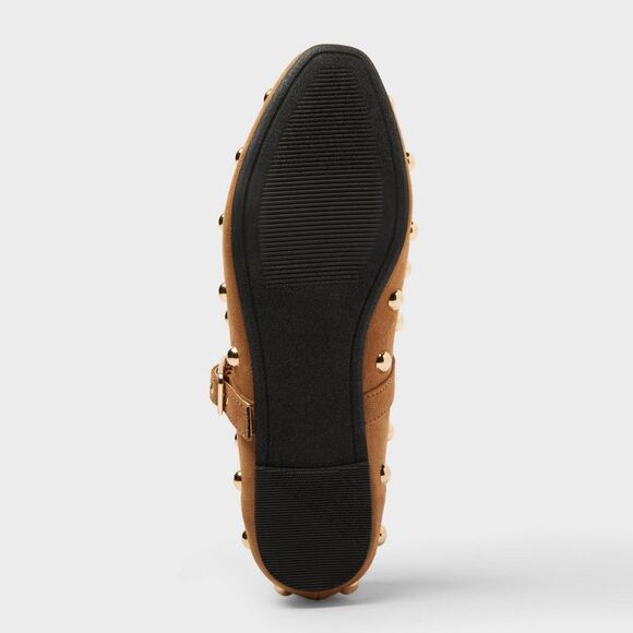 BNWT Universal Thread Women's Penny Gold Studded Mary Jane Flats - Cognac - Picture 4 of 4